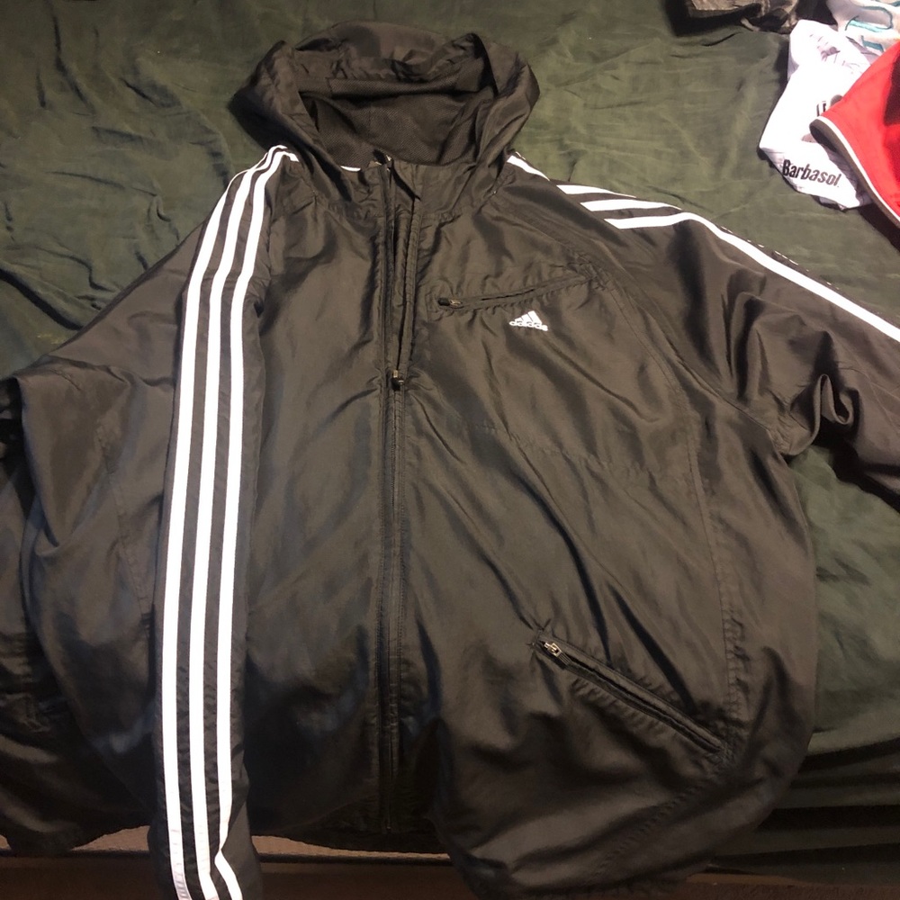 Black 3 Stripe Adidas WindBreaker